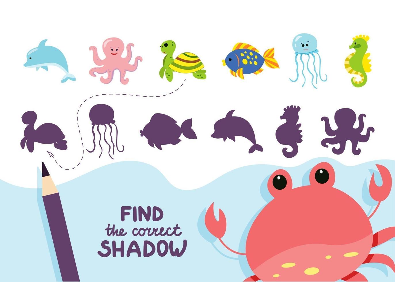 Find the correct shadow sea animals activity vector