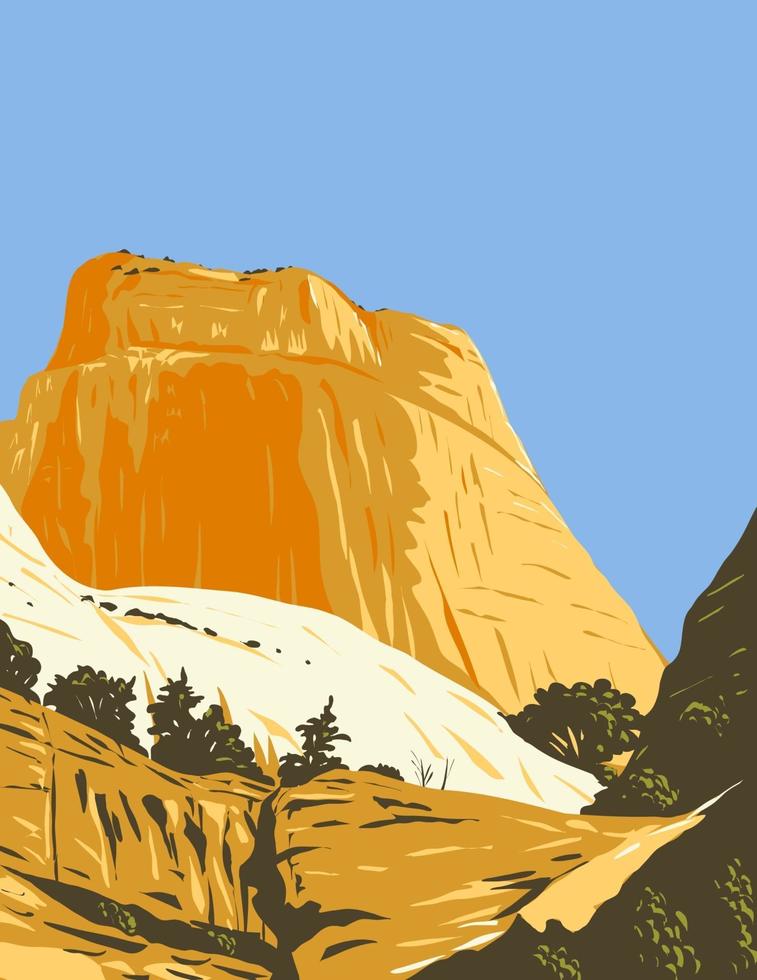 The Golden Throne Rock Formation Dome Mountain in Capitol Reef National Park in Wayne County Utah WPA Poster Art vector