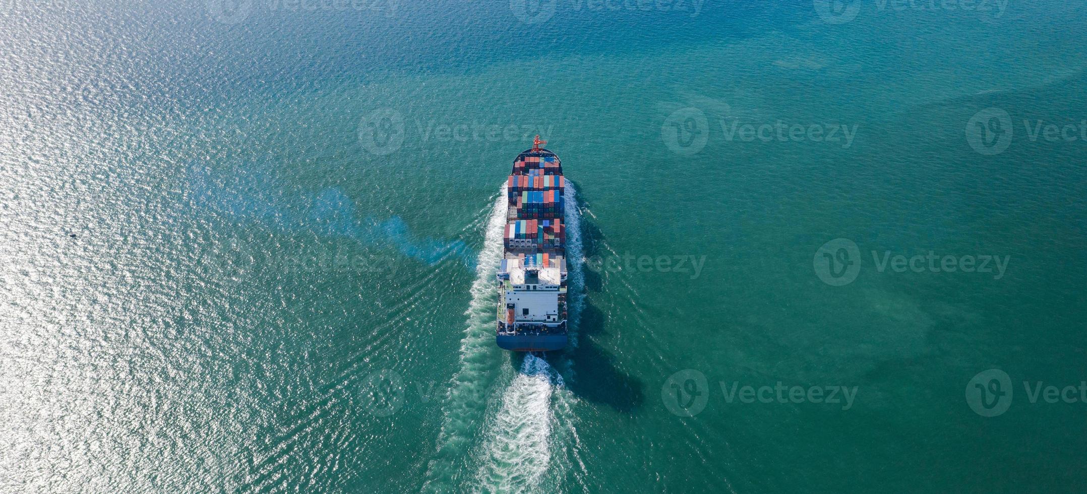 Aerial top view of Large container cargo ship photo