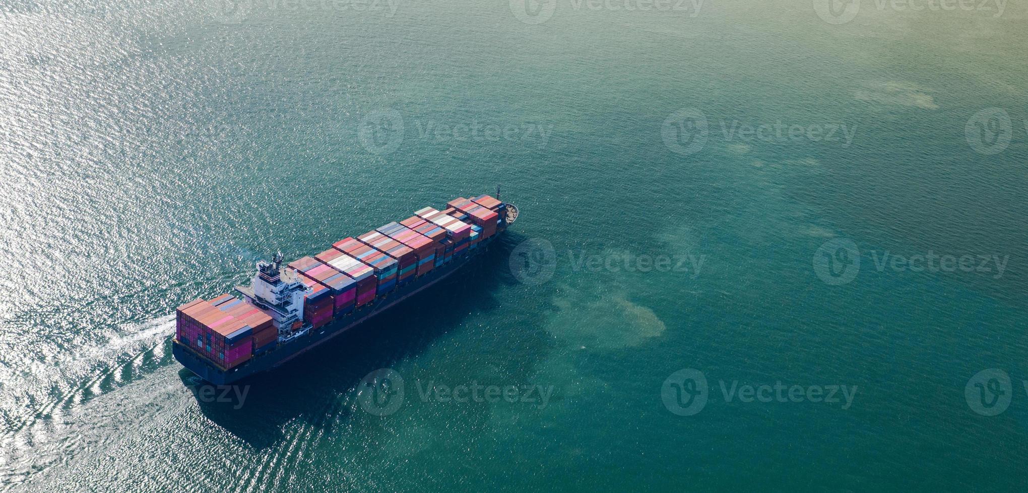 Aerial top view of Large container cargo ship photo