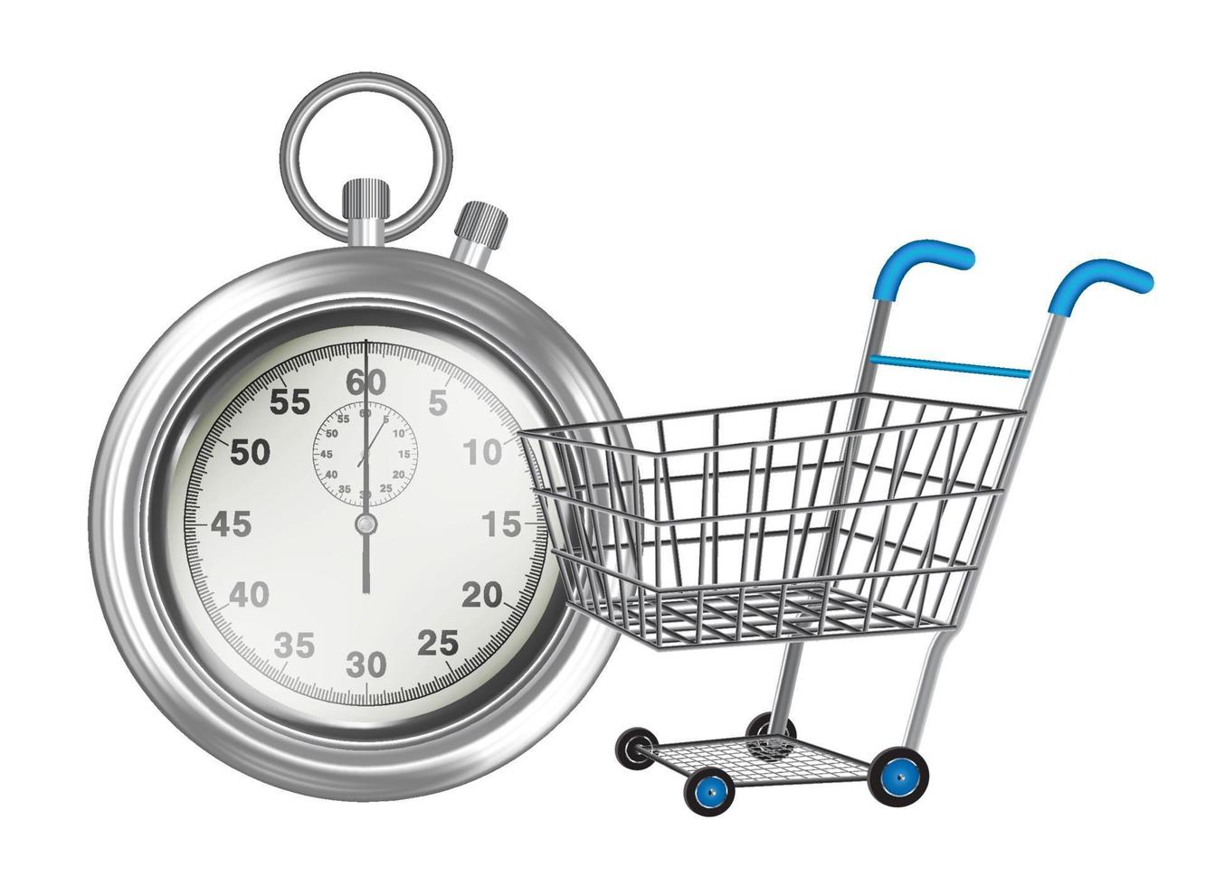 stopwatch empty shopping cart on white background vector