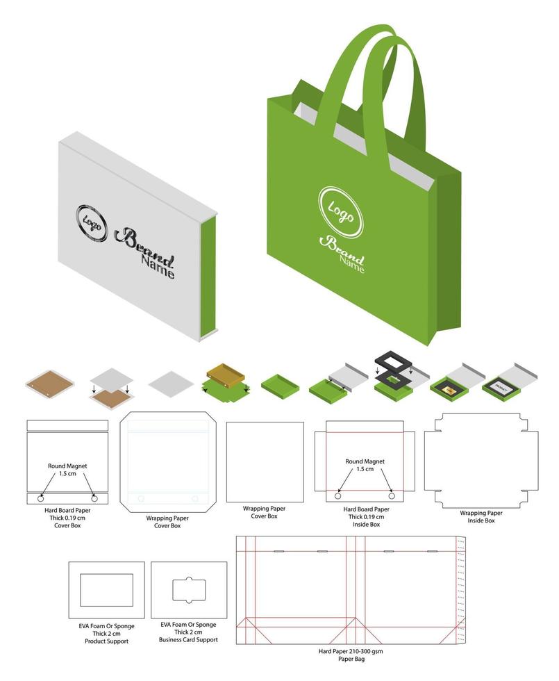 Box packaging die cut template design. 3d mock-up vector