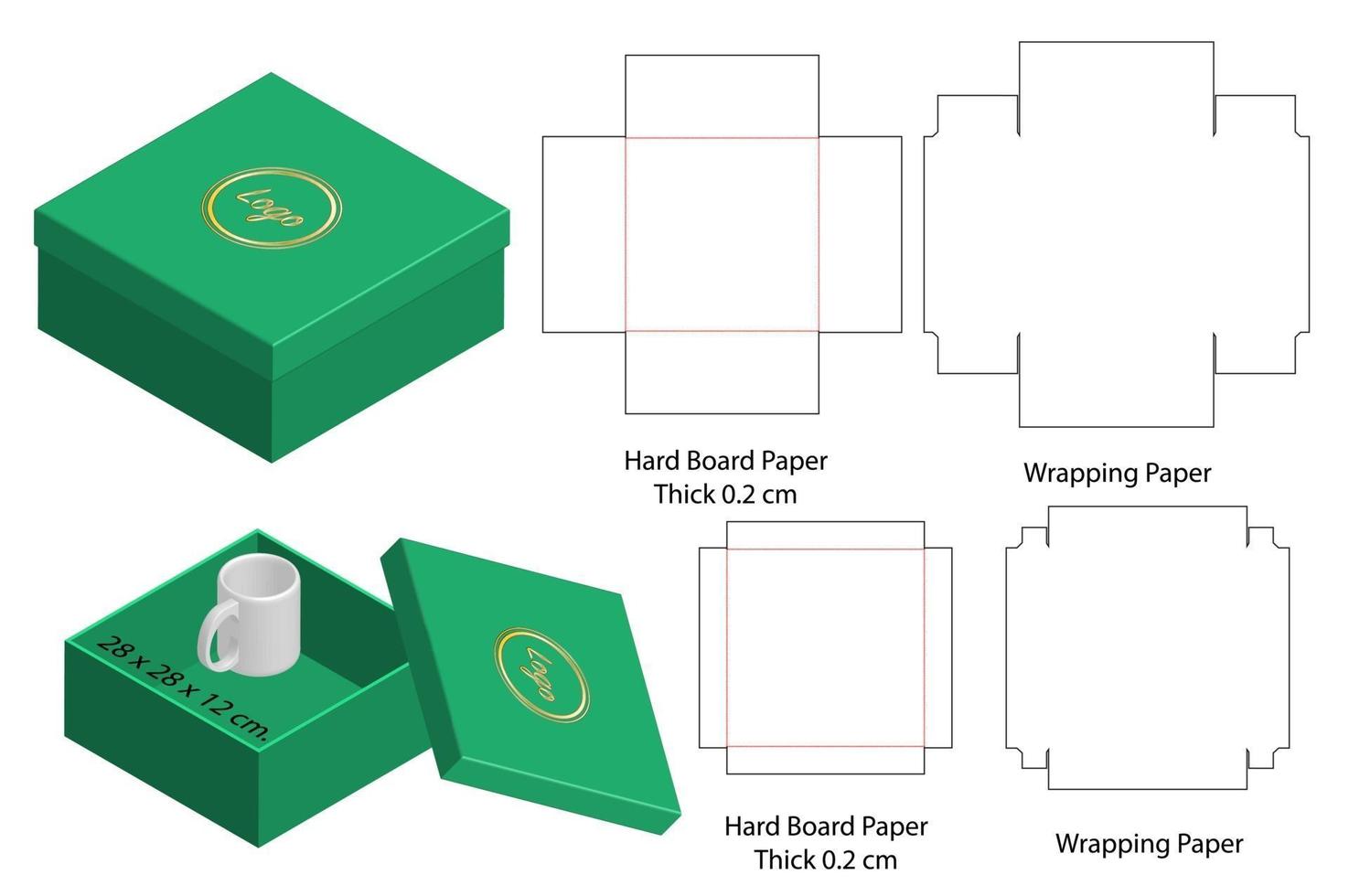 diseño de plantilla troquelada de embalaje de caja. Maqueta 3d vector