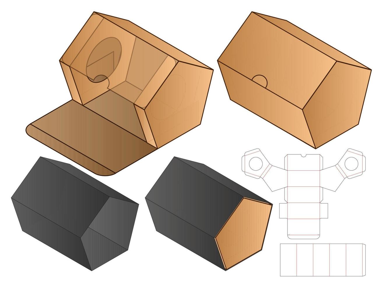 diseño de plantilla troquelada de embalaje de caja. Maqueta 3d vector