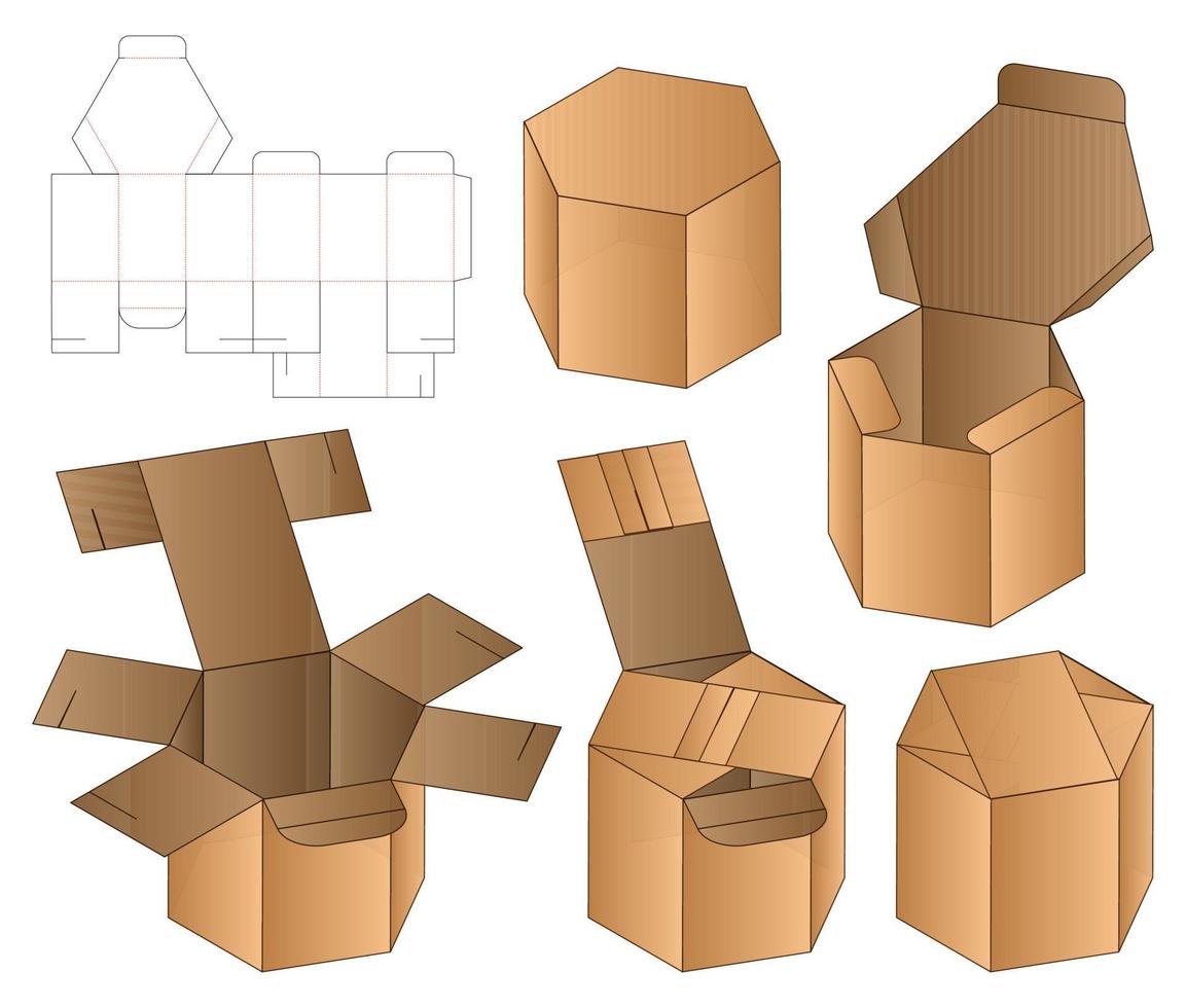 diseño de plantilla troquelada de embalaje de caja. Maqueta 3d vector