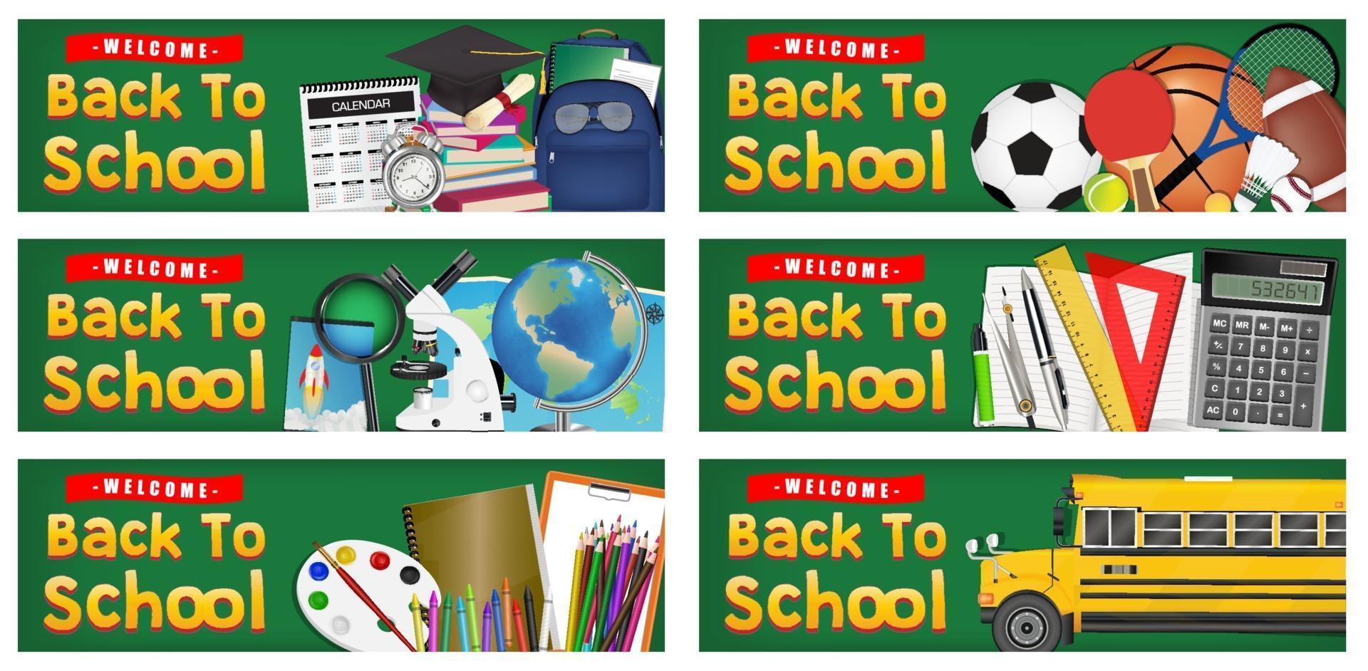 back to school study objects on chalkboard banner vector