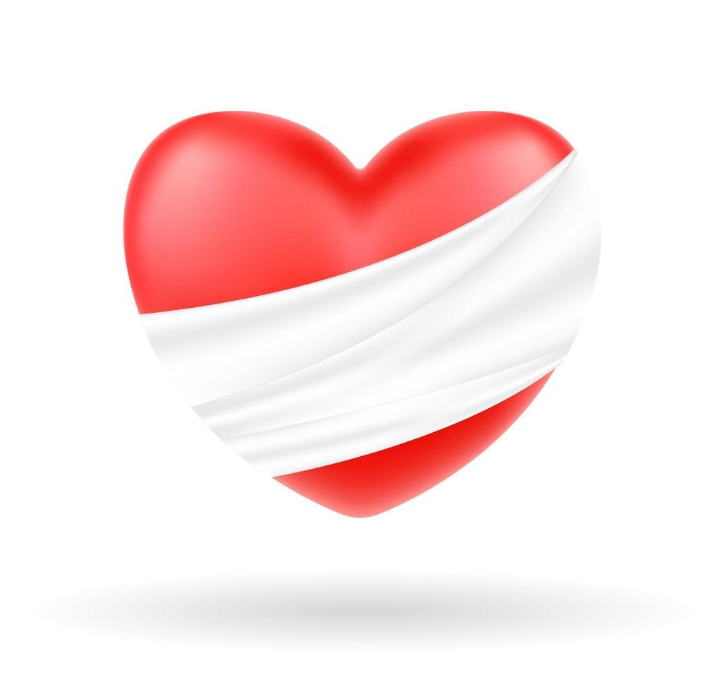 hurt heart with white bandage on white background vector