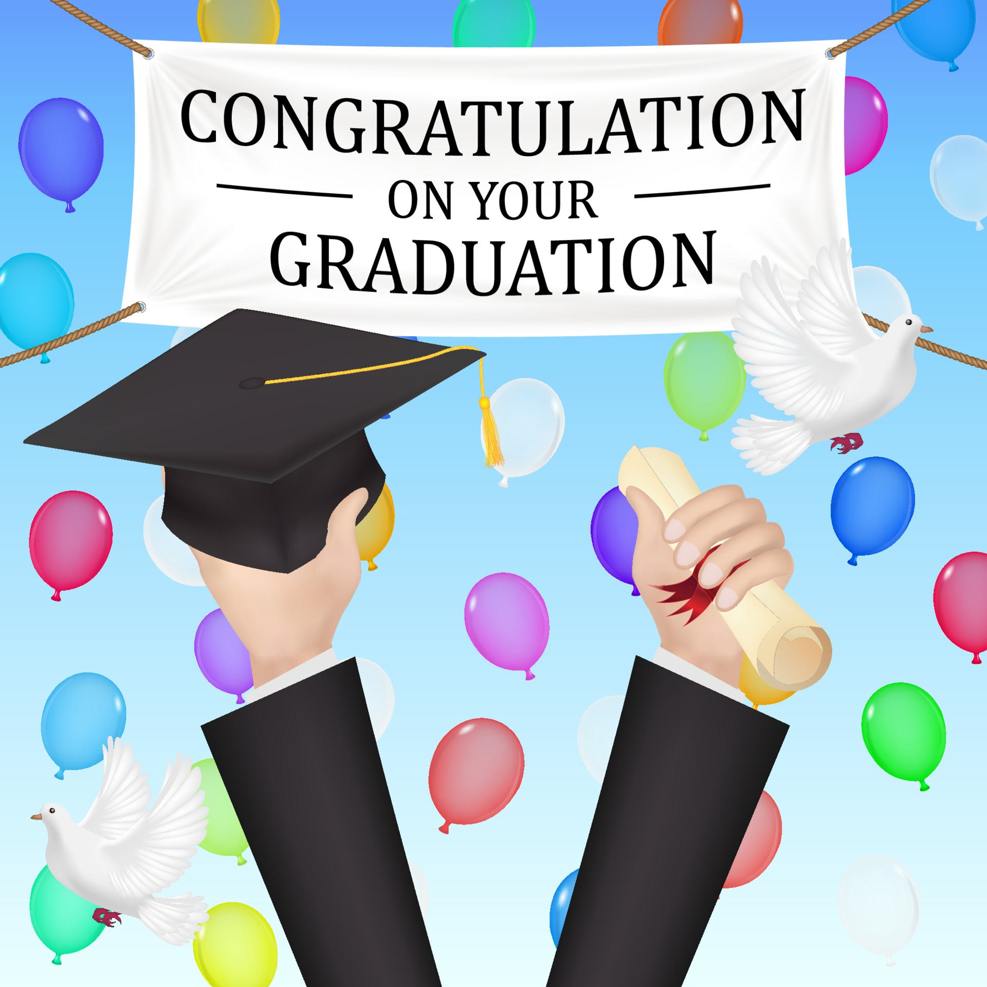 congratulations graduation banner with diploma and hat 2305252 Vector