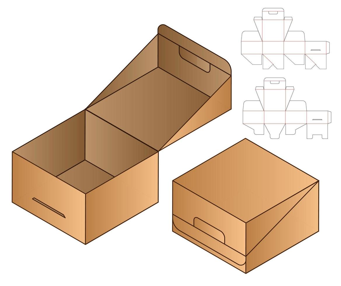 diseño de plantilla troquelada de embalaje de caja. Maqueta 3d vector