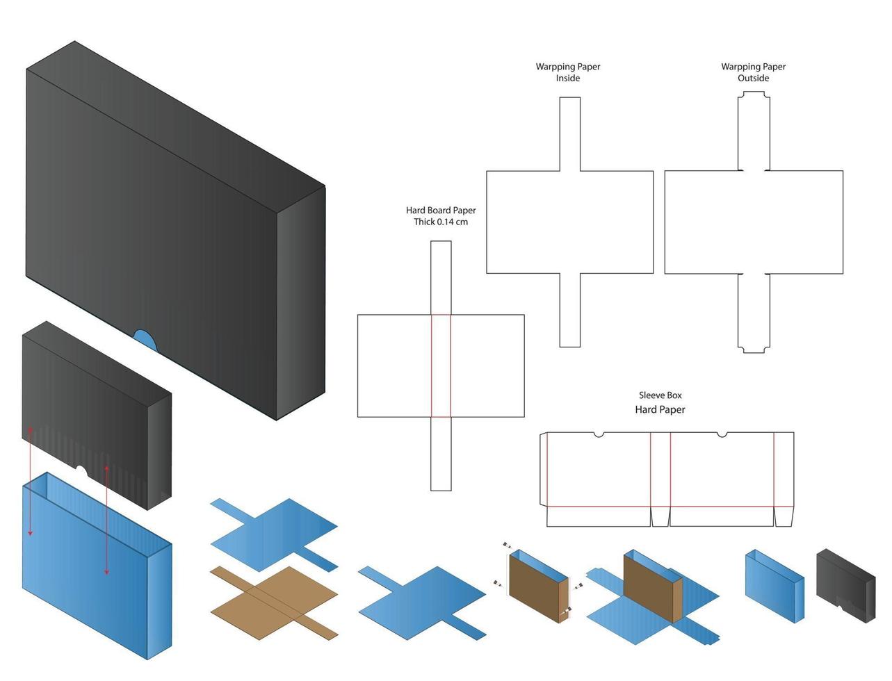 diseño de plantilla troquelada de embalaje de caja. Maqueta 3d vector