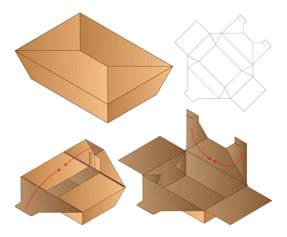 diseño de plantilla troquelada de embalaje de caja. Maqueta 3d vector