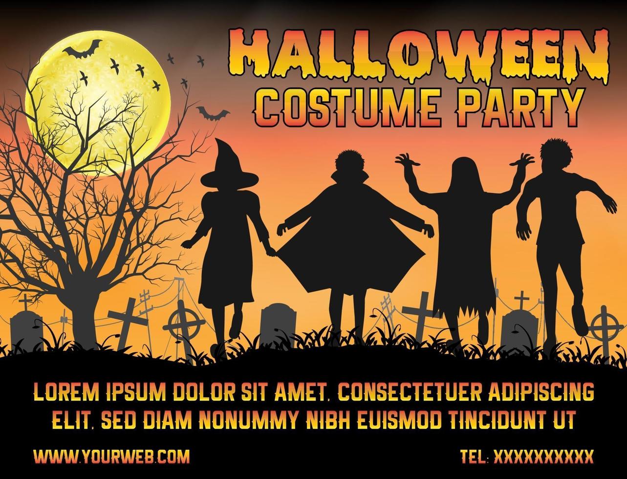 halloween party poster with kids in halloween costumes vector