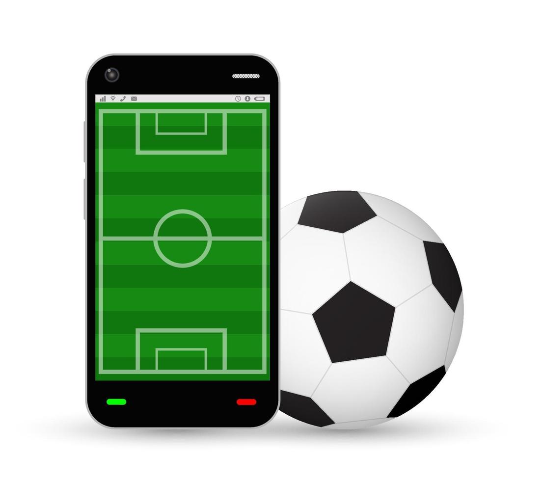 teléfono inteligente con un campo de fútbol y una pelota de fútbol vector