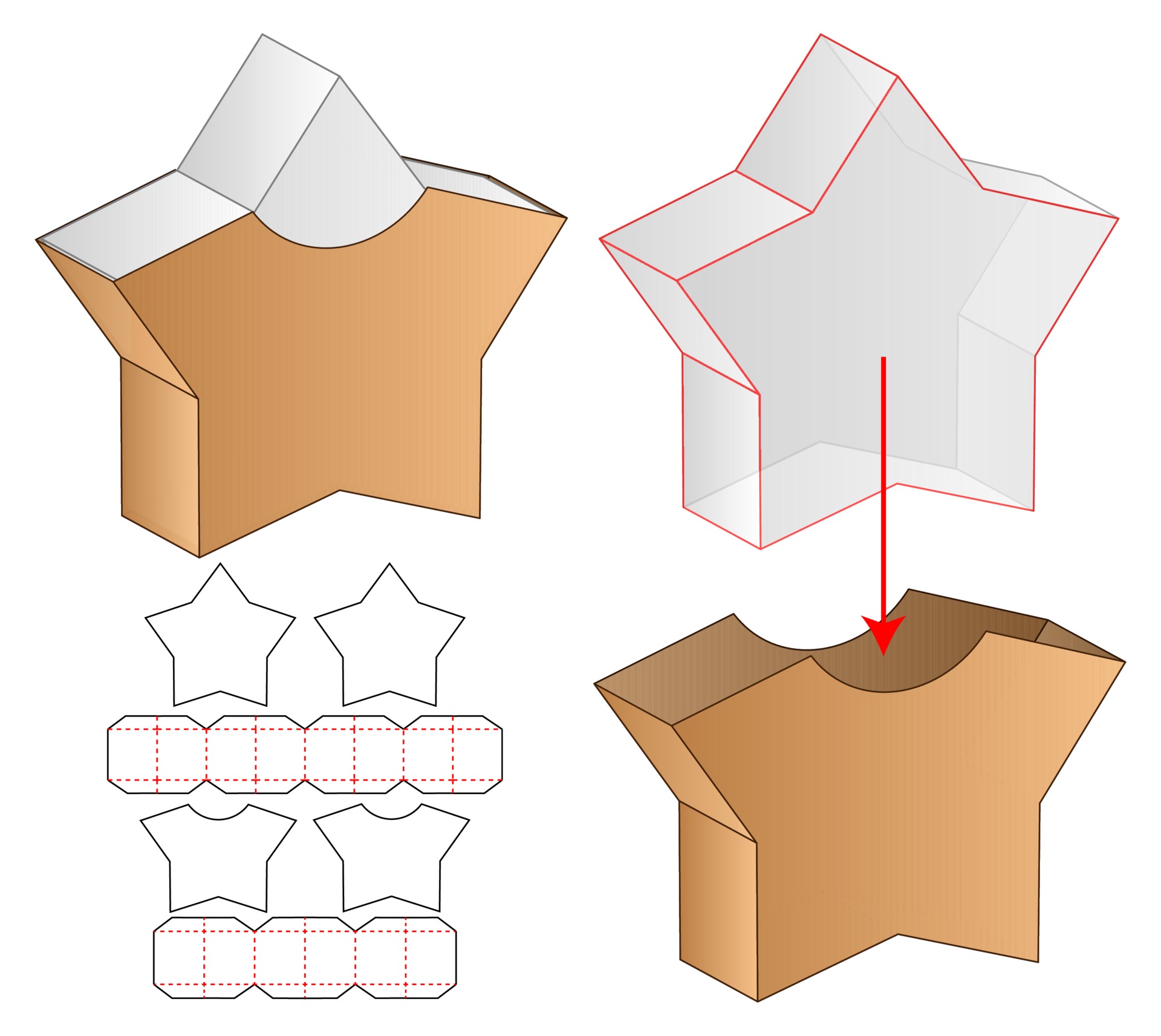 Star Shape Box packaging die cut template design 2305411 Vector