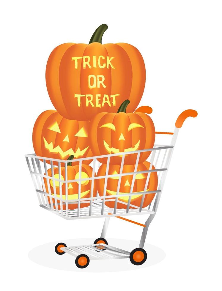 Halloween pumpkins on a shopping cart vector
