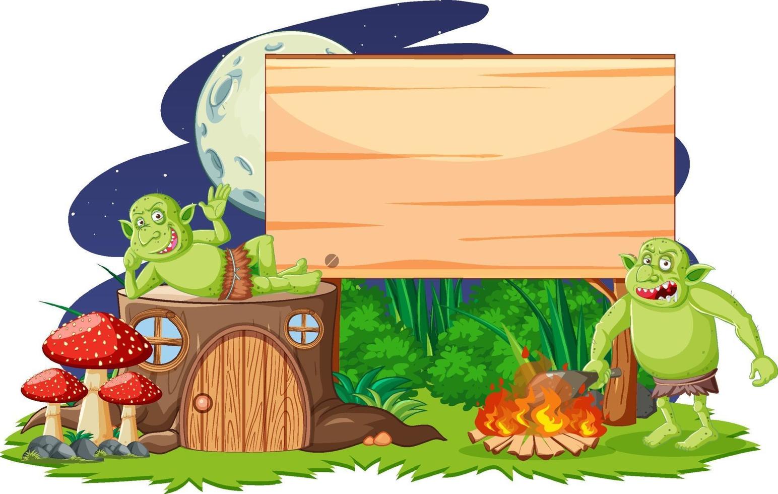 Empty banner with troll or goblin elements vector