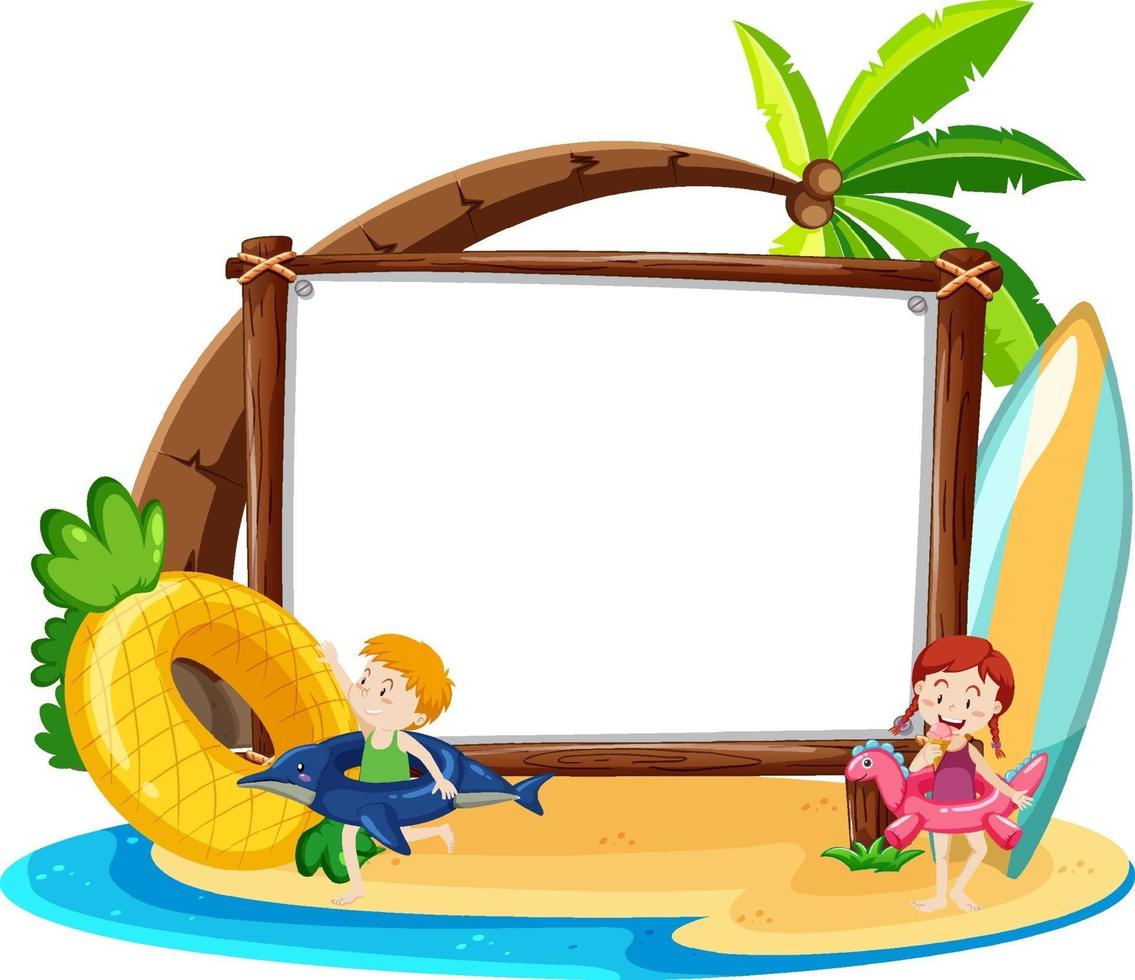 Tema de playa de verano con banner vacío aislado sobre fondo blanco. vector