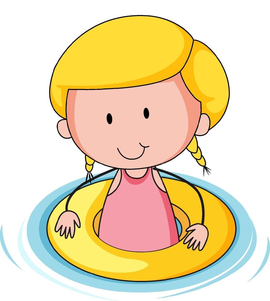 A girl with rubber ring doodle cartoon character isolated vector