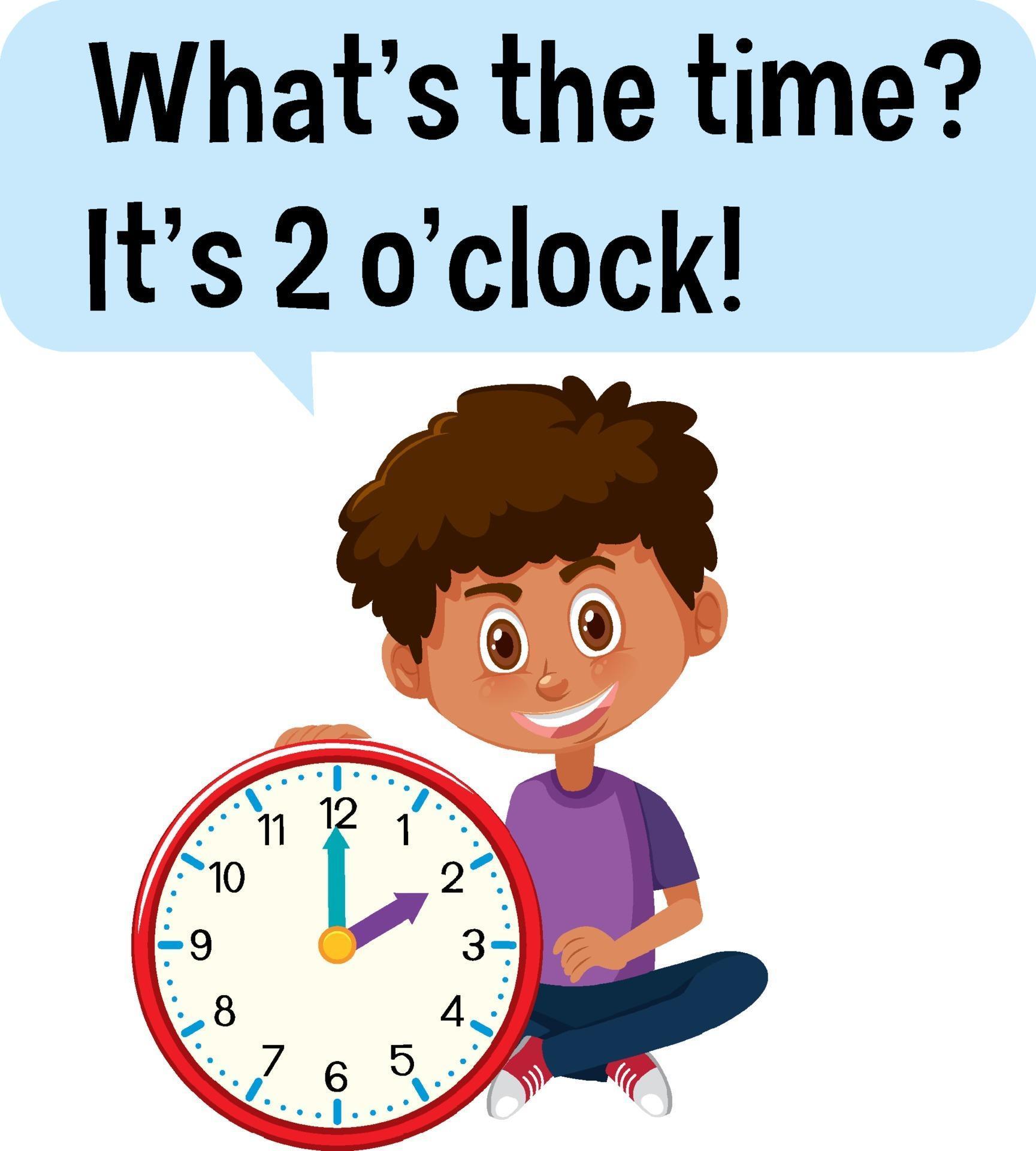 diciendo la hora con un niño sosteniendo un reloj 2305473 Vector en
