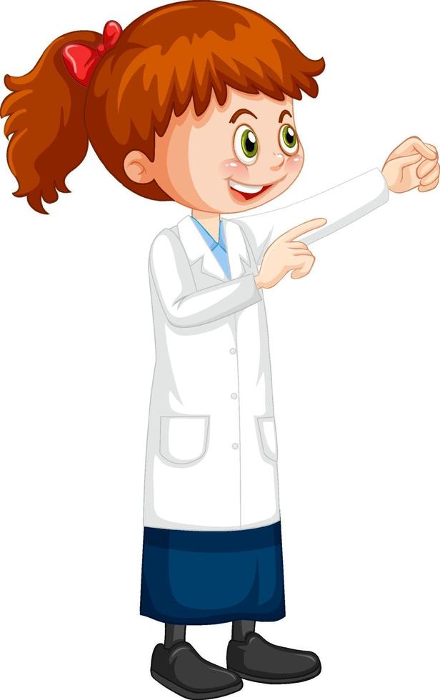 personaje de dibujos animados de niña linda con bata de laboratorio vector