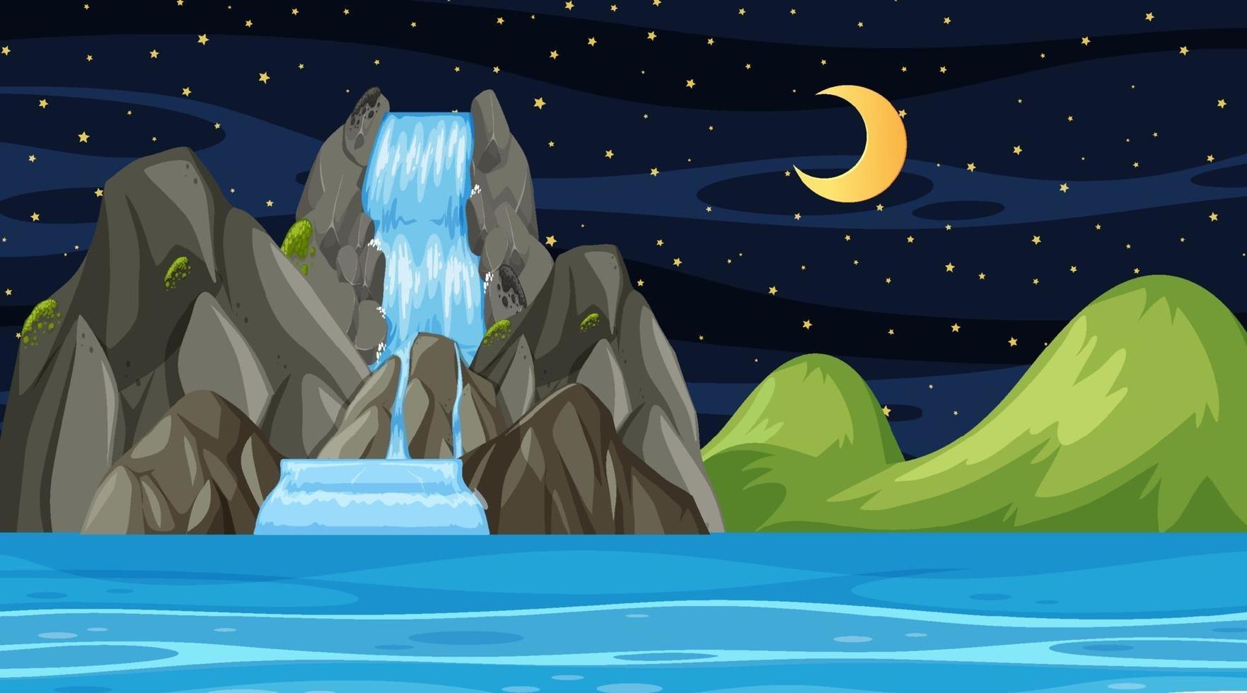 paisaje de playa en la escena nocturna vector