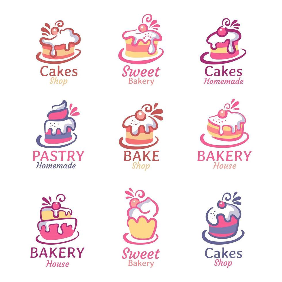 colección de logos de pasteles y panaderías vector