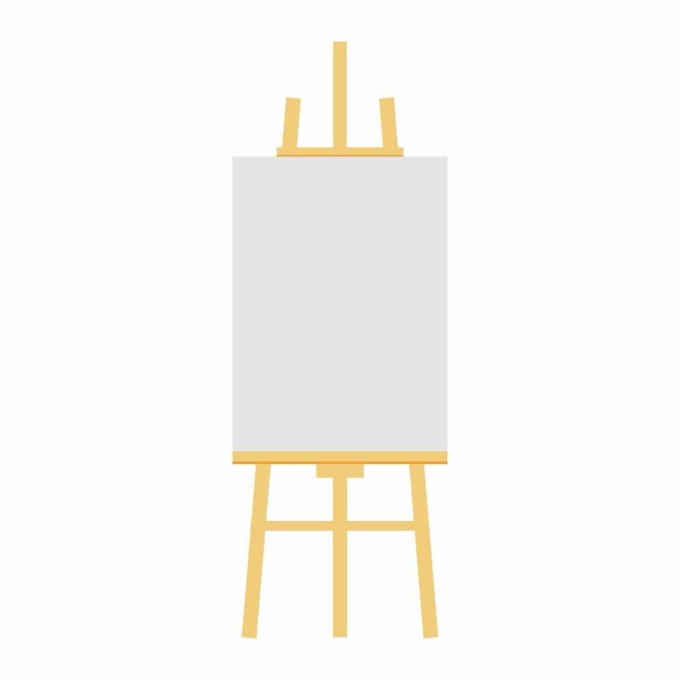 Blank painting board or canvas board with wooden easel, art board. Creative workshop equipment. white canvas staying on artist easels design salon for artists. Flat style vector illustration
