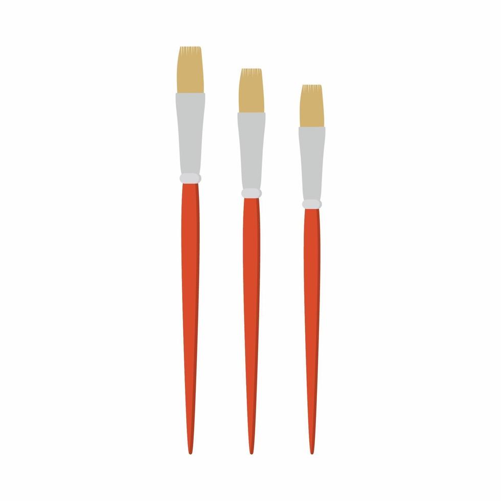 Set of angled painting brush, art icons in flat design. Brown brush for drawing tools isolated on white background. Painting equipments element. Vector drawing painter instrument in cartoon style