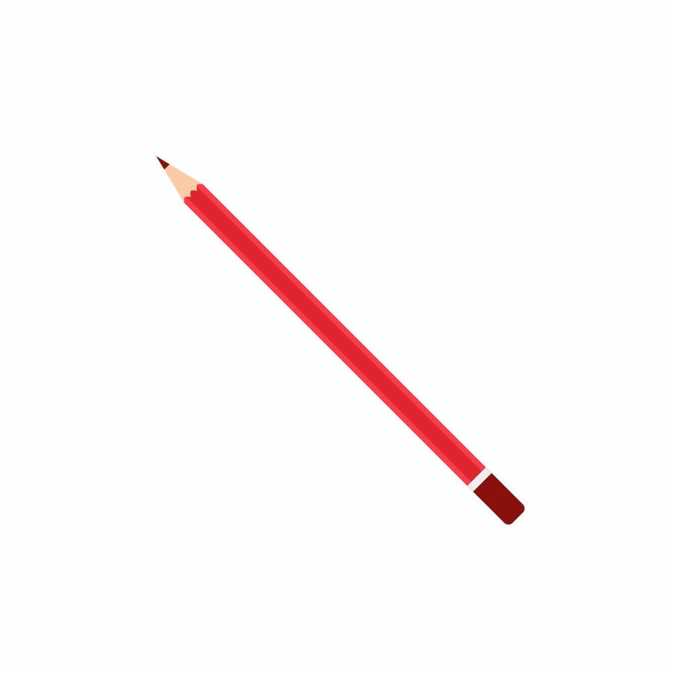 Red pencil flat design vector icon cartoon style. Drawing tools isolated on white background. Graphic element for office and school concept. Hand draw design for education vector illustration