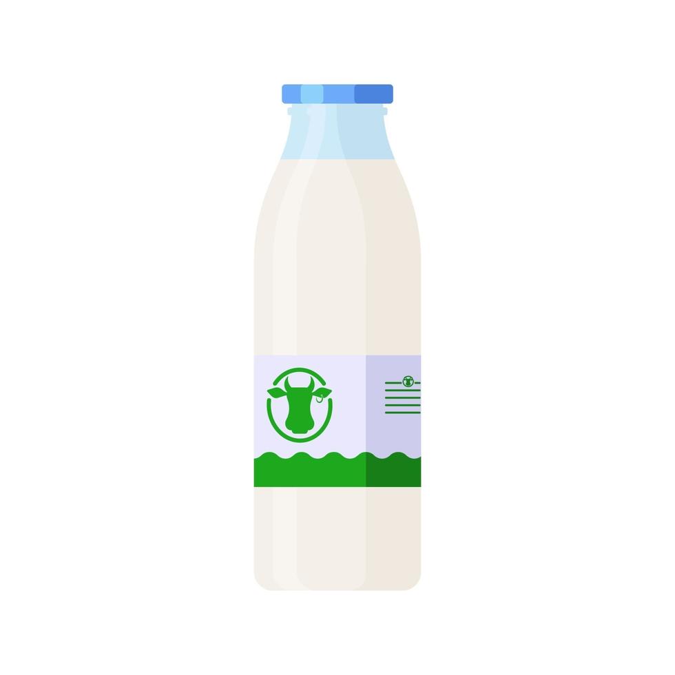 Botella de vidrio de estilo plano de leche icono aislado sobre fondo blanco. vector