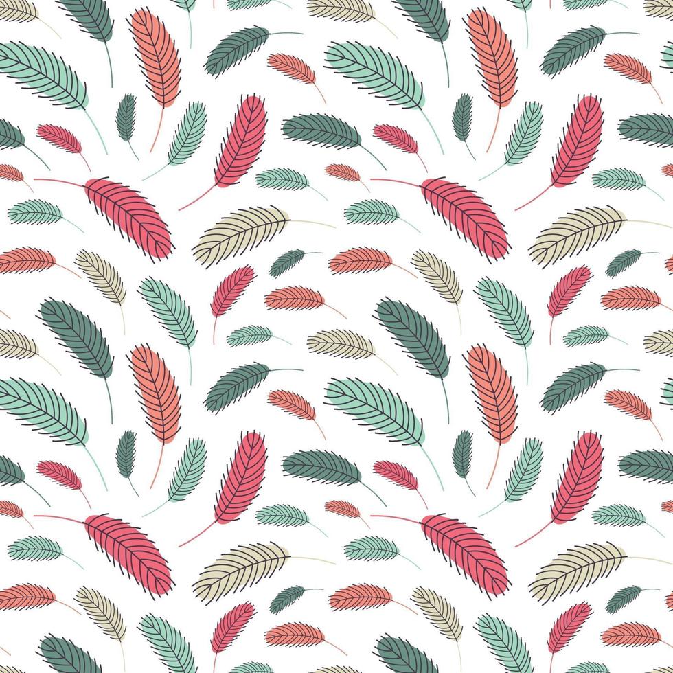 Bird feathers seamless pattern. Easter pattern with chicken feathers. Vector flat illustration. Design for textiles, packaging, wrappers, greeting cards, paper, printing.