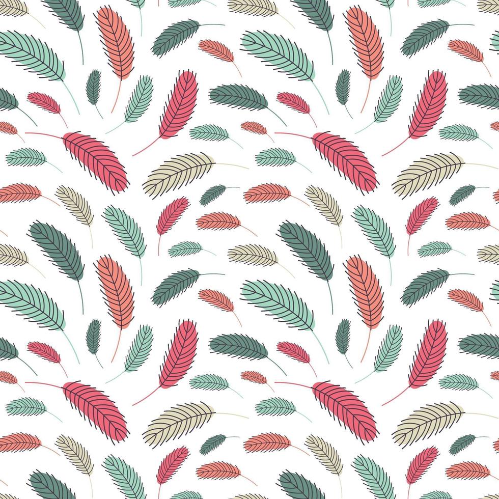 Bird feathers seamless pattern. Easter pattern with chicken feathers. Vector flat illustration. Design for textiles, packaging, wrappers, greeting cards, paper, printing.