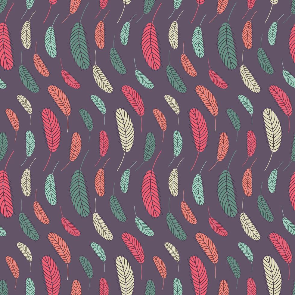 Bird feathers seamless pattern. Easter pattern with chicken feathers. Vector flat illustration. Design for textiles, packaging, wrappers, greeting cards, paper, printing.