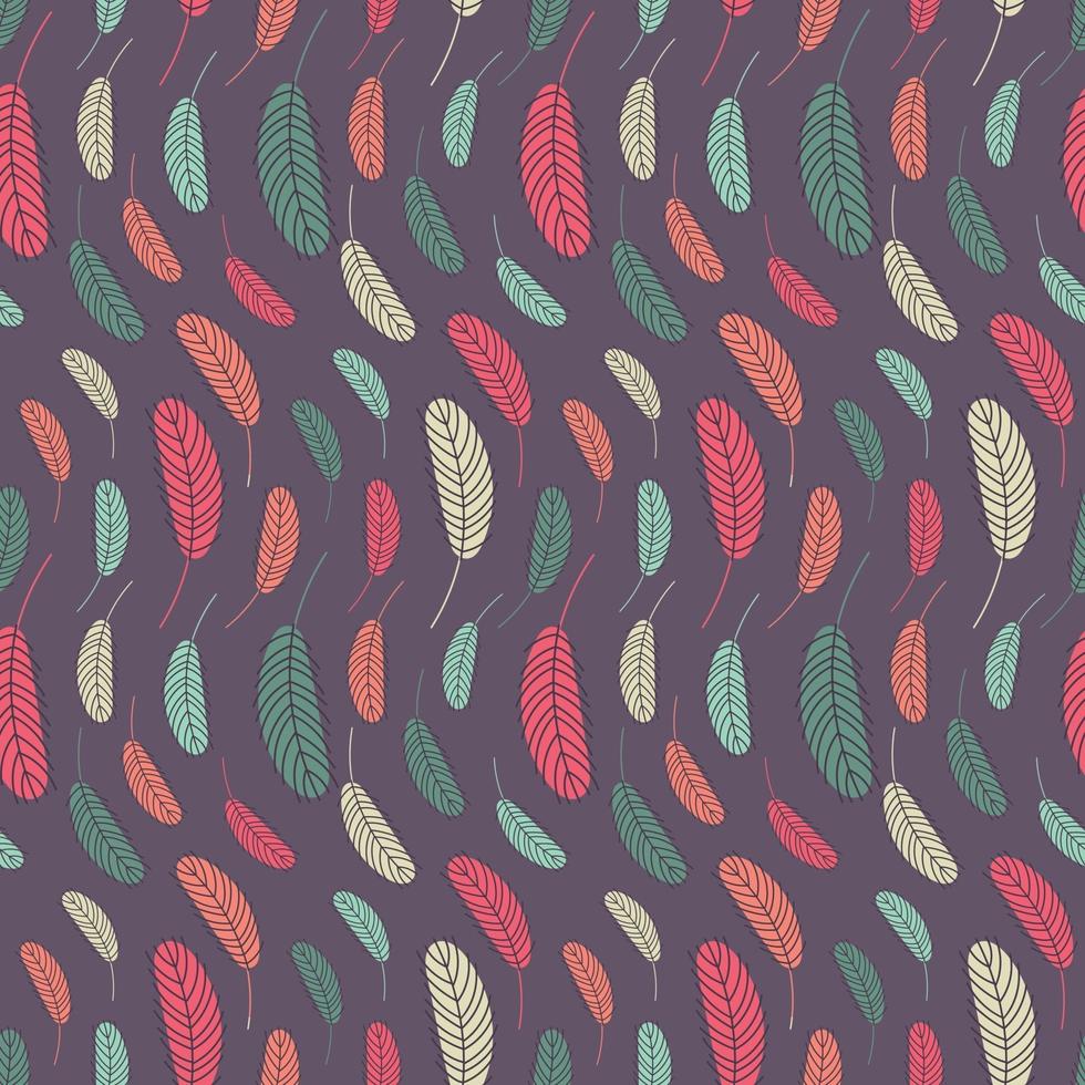 Bird feathers seamless pattern. Easter pattern with chicken feathers. Vector flat illustration. Design for textiles, packaging, wrappers, greeting cards, paper, printing.