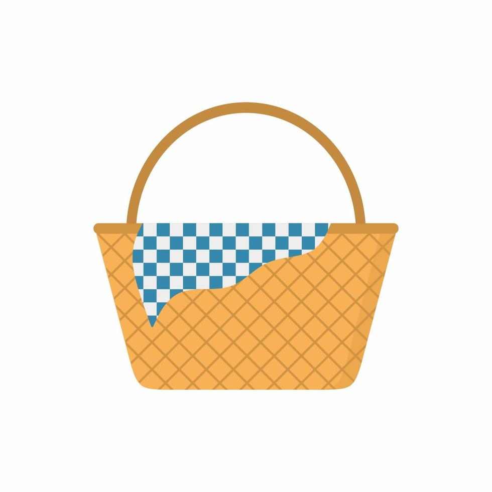 Wicker picnic basket. Colored of empty wicker baskets for a meal, for a picnic isolated on white background. A wicker for outdoor dining or hampers for food storage. Flat style vector illustration