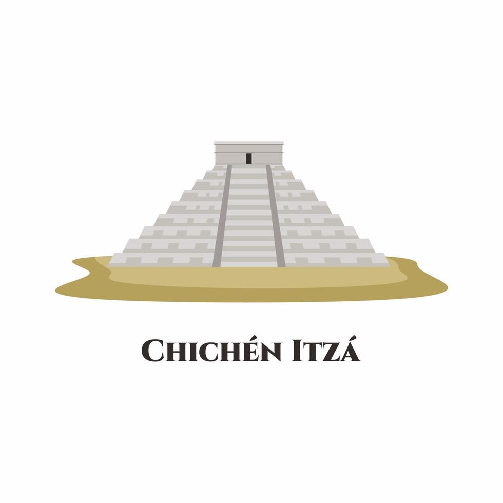 Chichen Itza The archaeological site in Tinum Municipality, Yucatan State, Mexico. Mayan pyramid of Kukulcan El Castillo. City travel landmarks, tourist attraction. Flat vector illustration