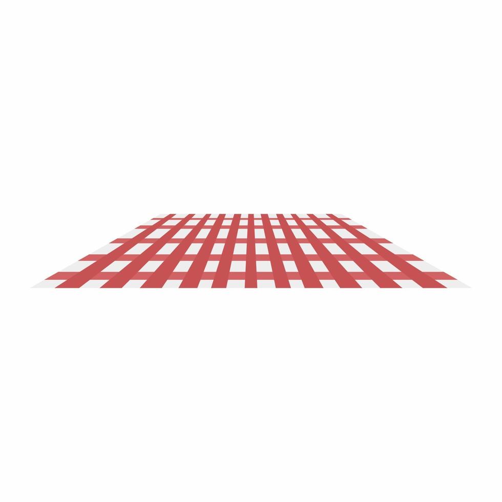 Picnic blanket on a white background. A lying red and white tablecloth for picnic. Summer outdoor picnic concept. Vector flat illustration of outdoor picnic, weekend and vacation, outdoor travel