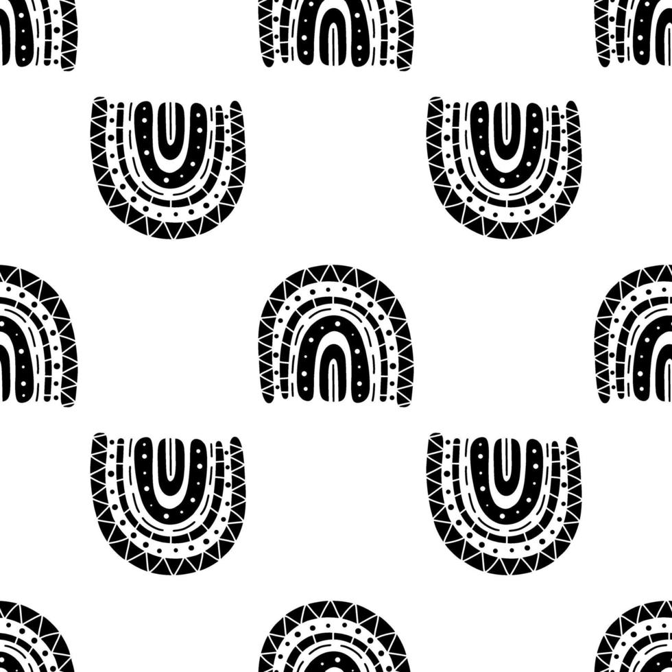 Boho rainbow black and white seamless pattern vector