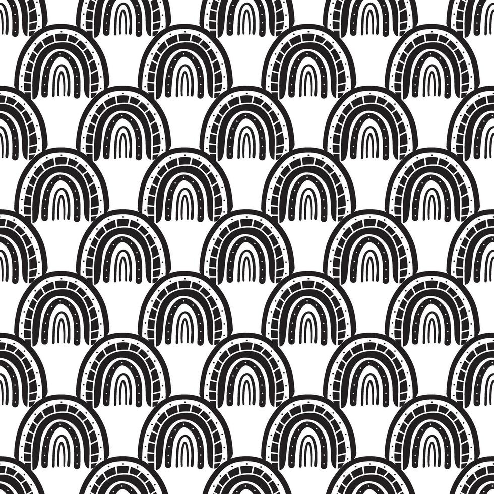 Boho rainbow black and white seamless pattern vector