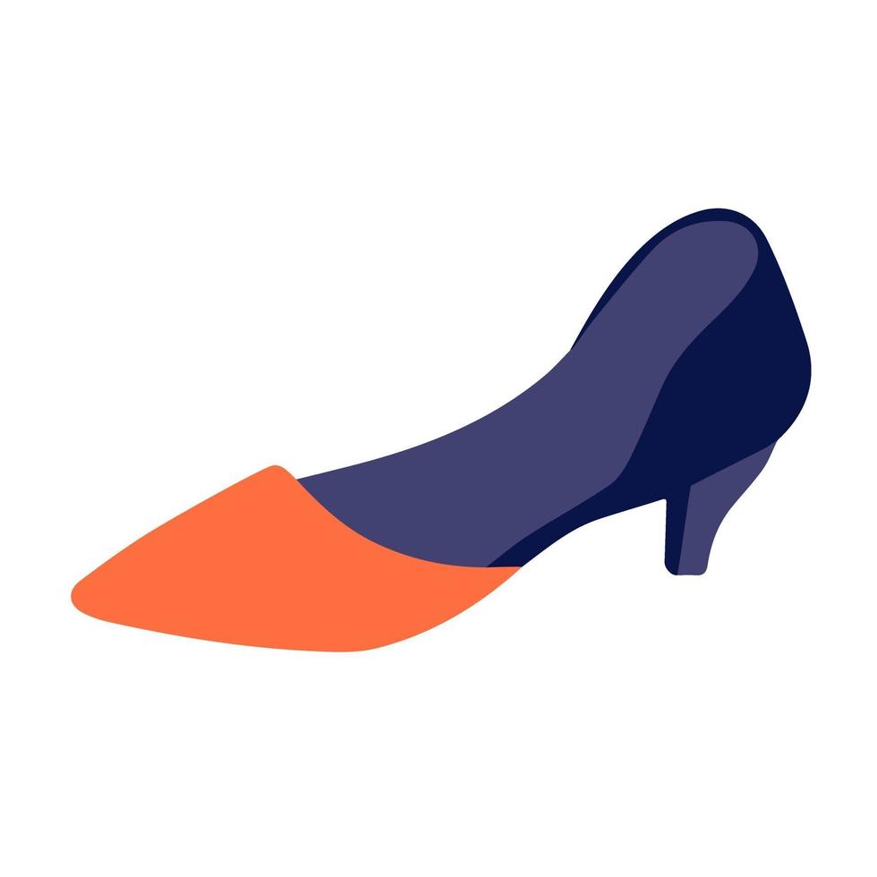 Blue shoes with low heels. Fashionable womens shoes. Vector flat illustration