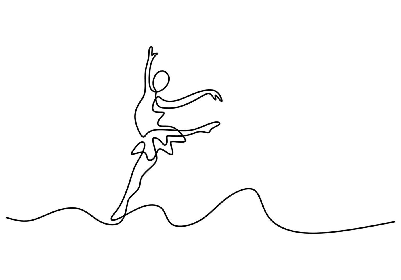 One continuous line drawing beautiful woman ballerina wearing face mask. Minimalist pretty ballet dancer show dance motion concept isolated on white background. Vector illustration