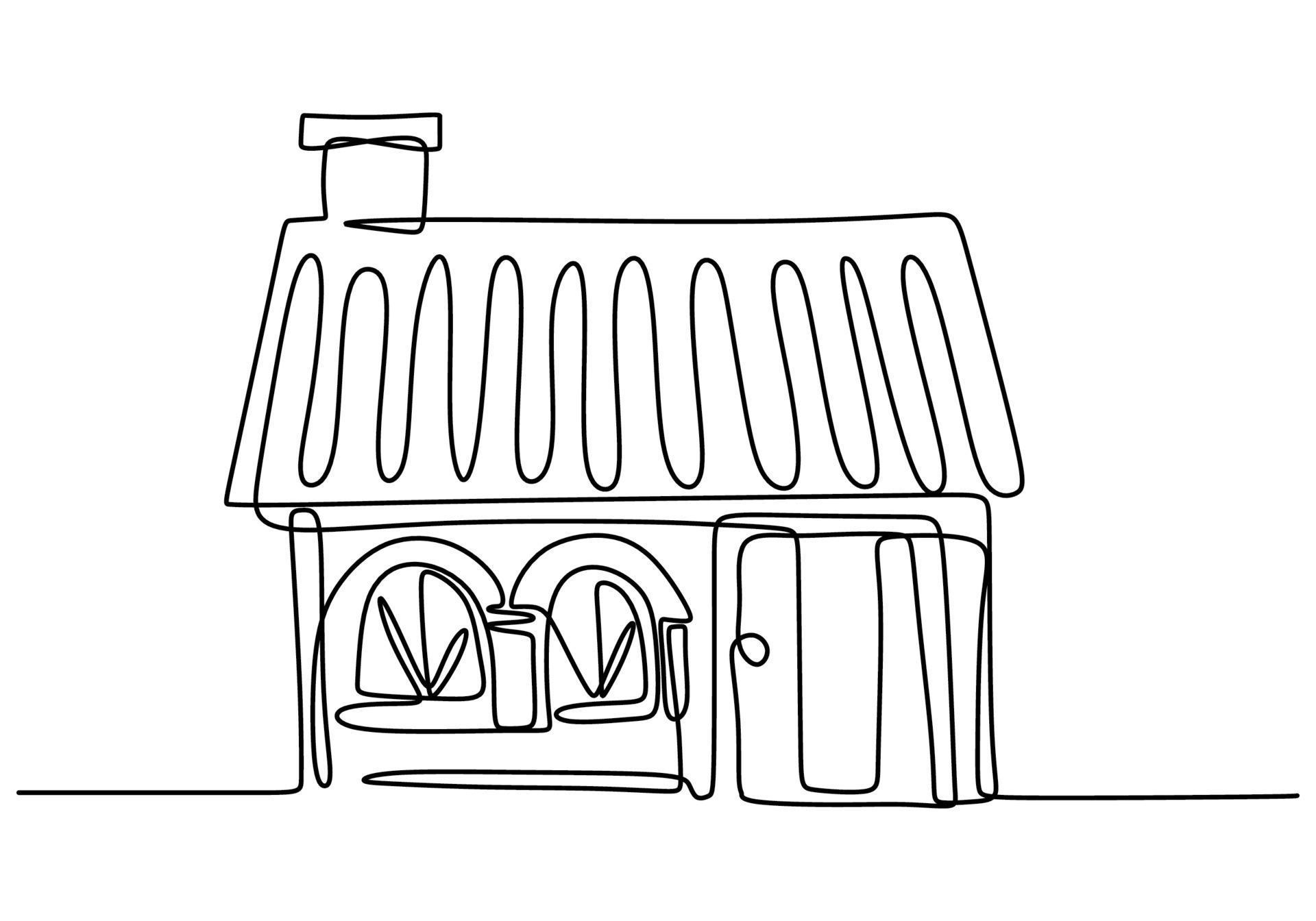 One continuous line drawing of simple house with a chimneys. Family