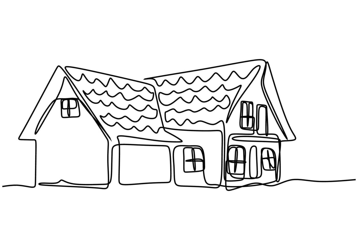 Single one line drawing of house with two floor. Home building construction isolated doodle minimal concept. Home exterior theme draw graphic design vector illustration on white background