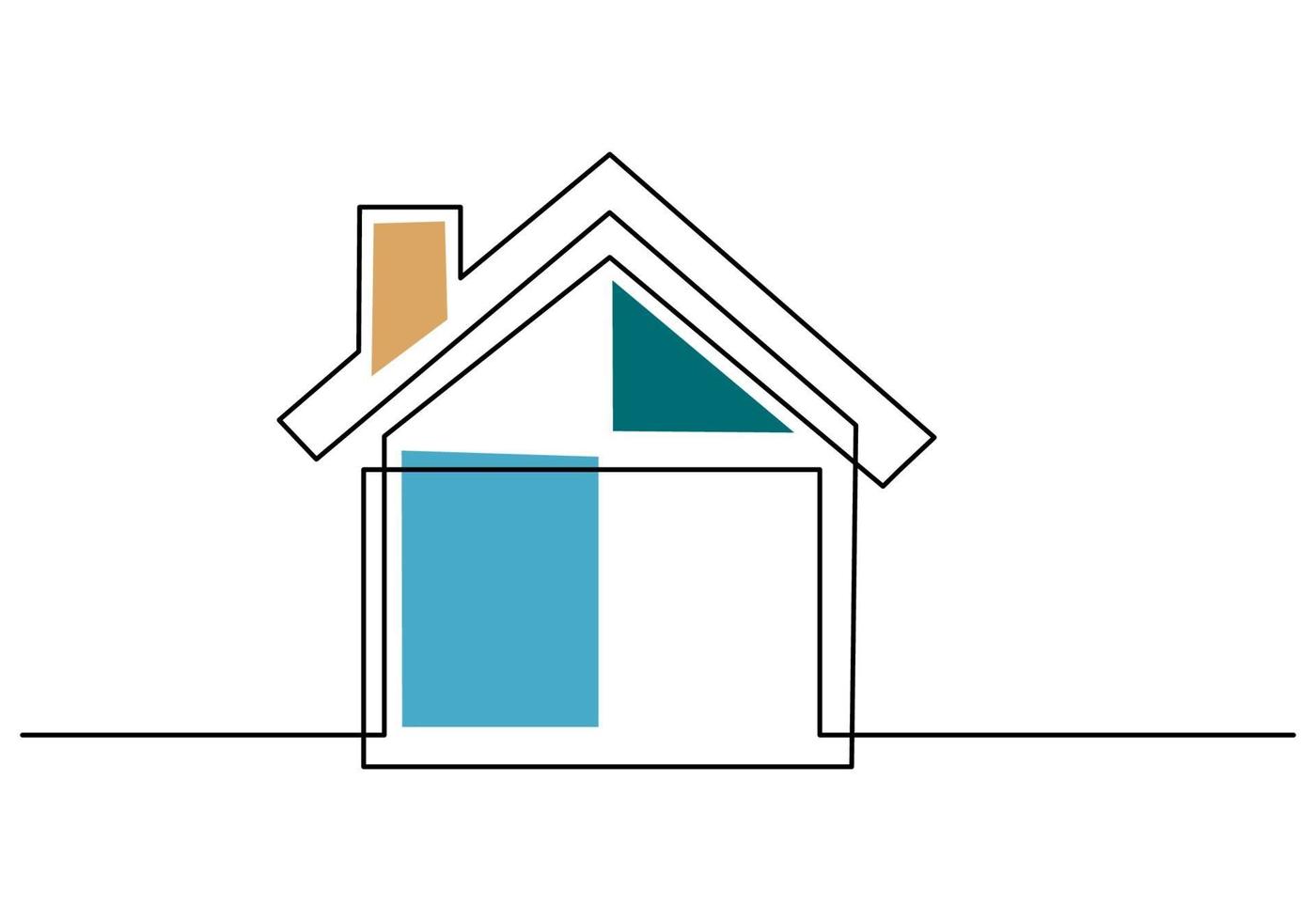 dibujo de linea continua de casa con chimeneas. casa edificio arquitectónico aislado concepto de minimalismo aislado sobre fondo blanco. casa de Campo. diseño minimalista inmobiliario. ilustración vectorial vector