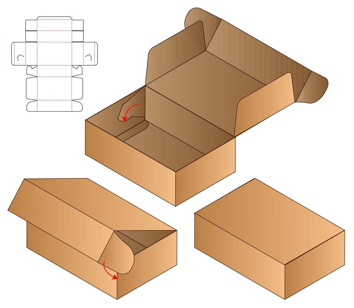 diseño de plantilla troquelada de embalaje de caja. Maqueta 3d vector