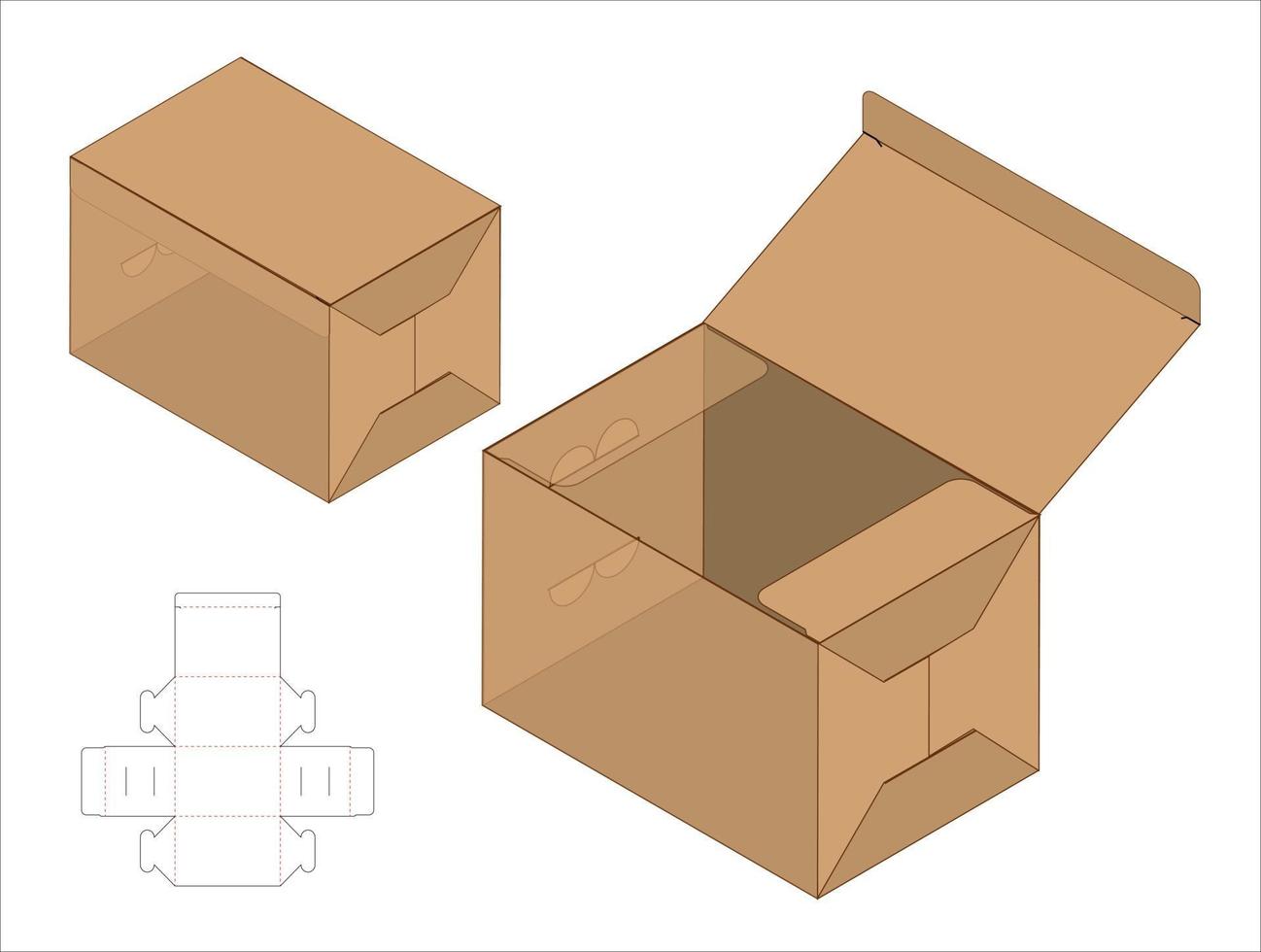 diseño de plantilla troquelada de embalaje de caja. Maqueta 3d vector