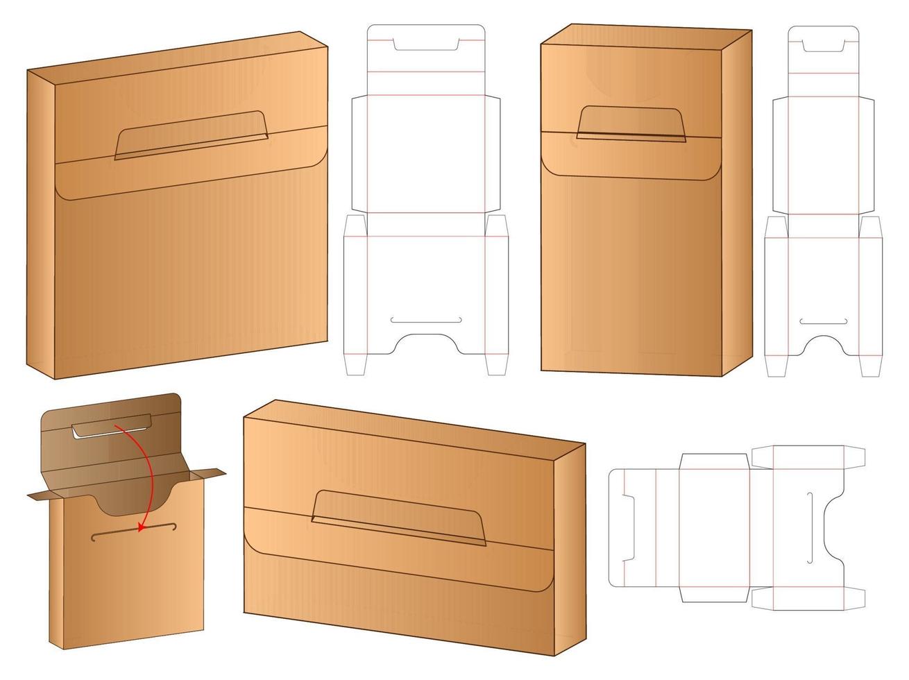 diseño de plantilla troquelada de embalaje de caja. Maqueta 3d vector