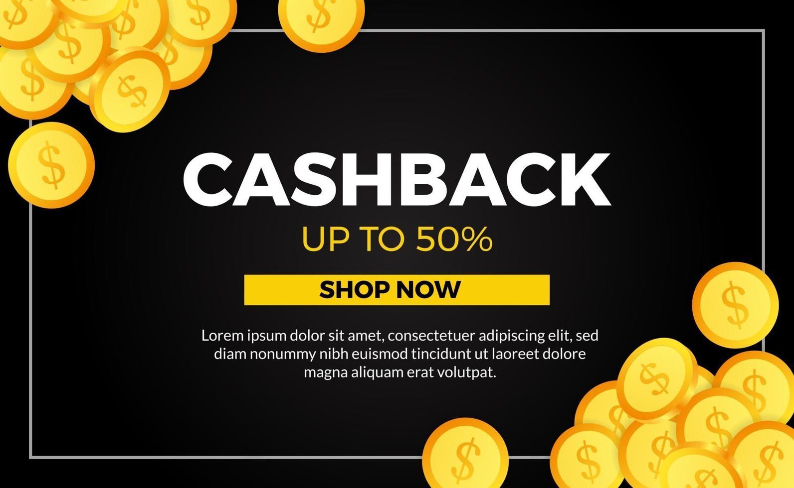 cashback promotion poster banner template with golden coin money for ecommerce with black background vector