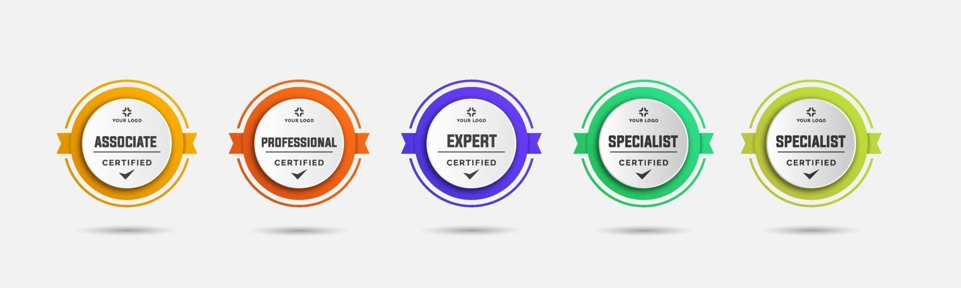 Certified badge logo design for company training badge certificates to determine based on criteria. Set bundle certify colorful vector illustration template.