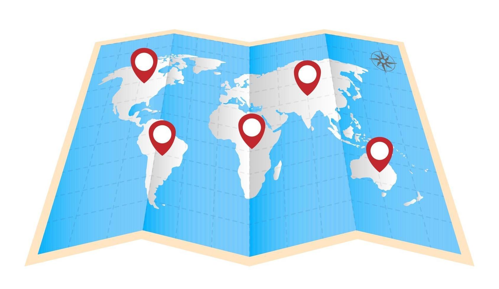 gps icon on a fold paper world map vector